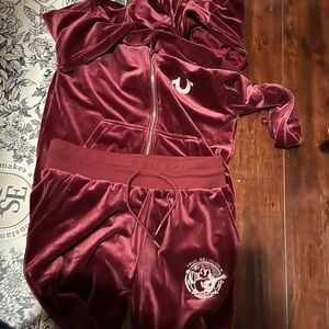 Burgundy Velour Tracksuit with Logo